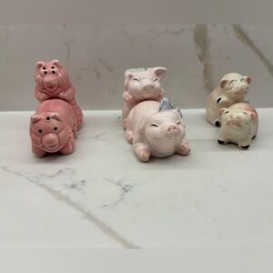 3 Sets of Naughty Ceramic Pig Salt and Pepper Shaker Sets Vintage & Modern